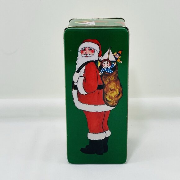 Vintage 1982 Lynn Gates Christmas Santa Tin Box Storage Rectangular Canister Lid - Picture 1 of 12
